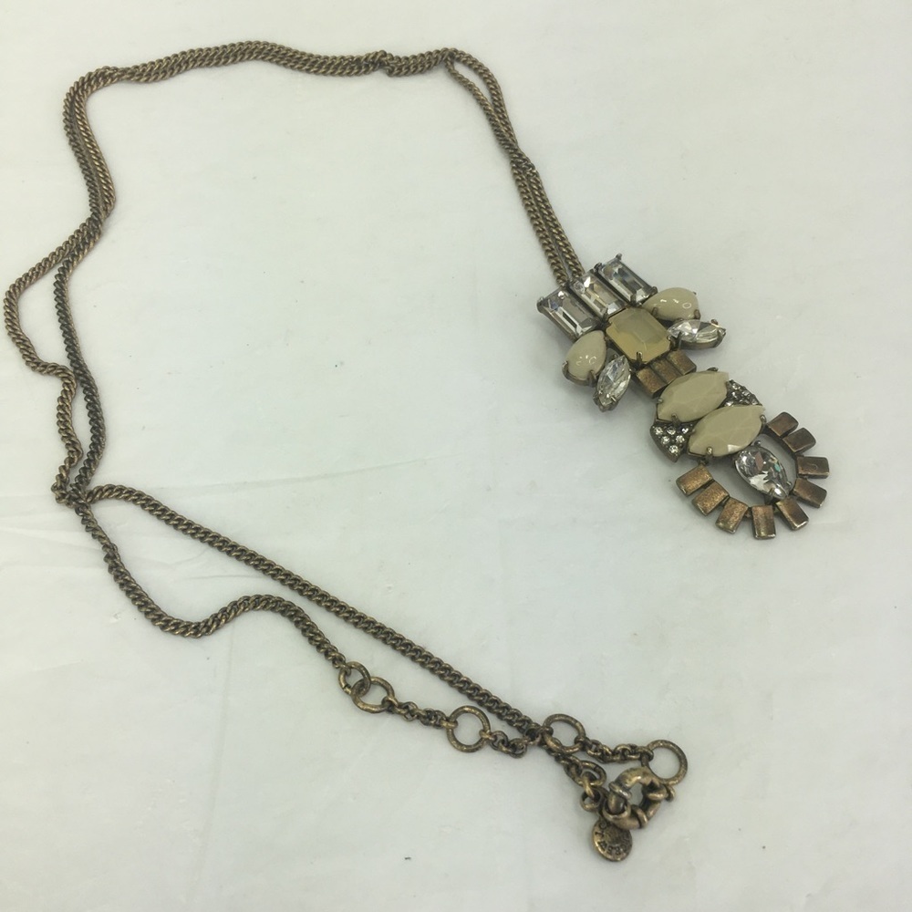 J Crew metal rhinestone bead necklace 32'-34" pendant statement